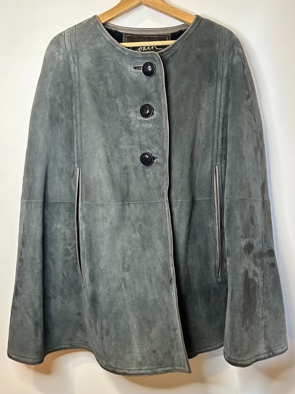 Coach Grey Suede Cape with Dark Grey Wool Shearling Lining size L